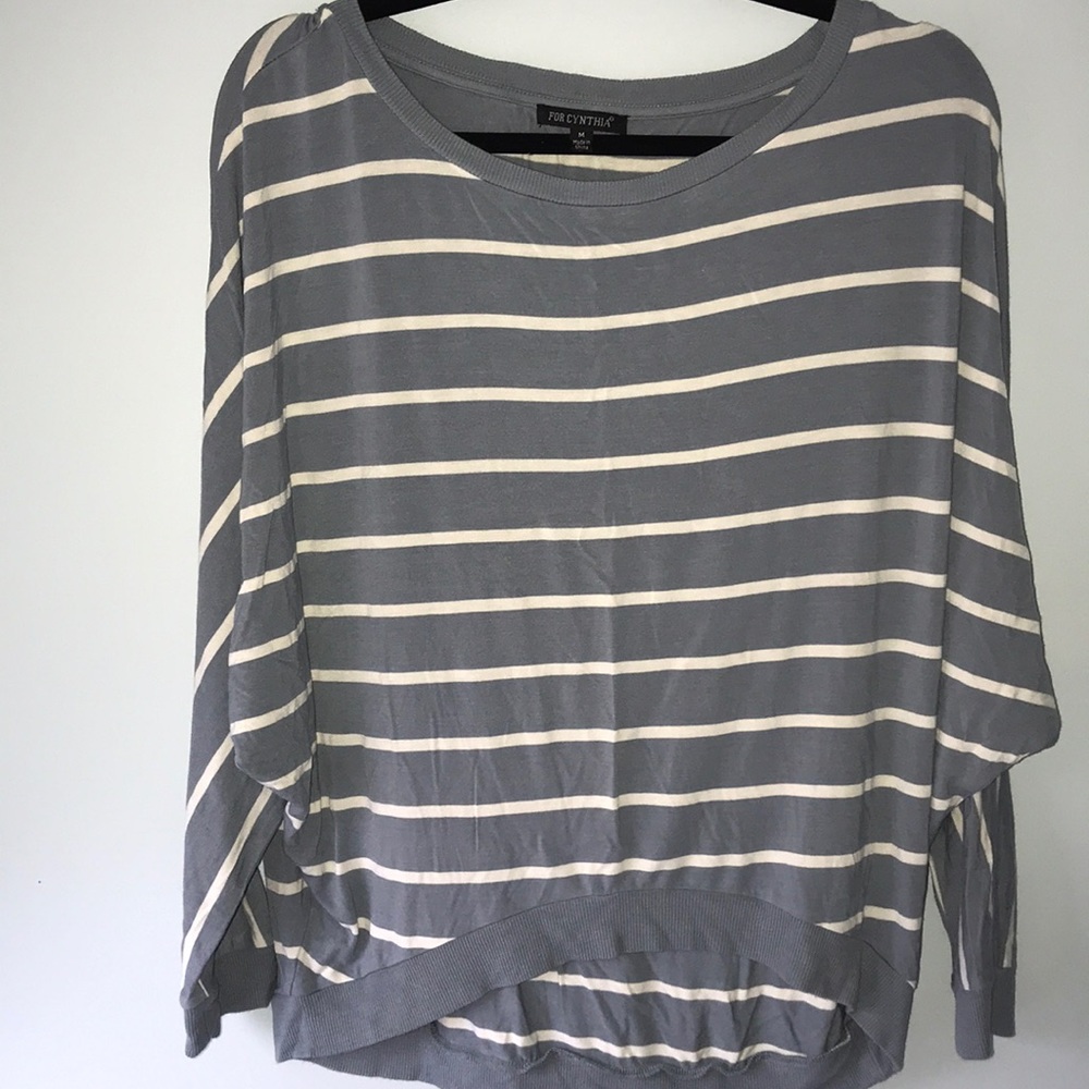 Striped 3/4 length dolman shirt.